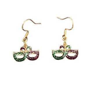 Hand Crafted Gold and Purple-Green Mask Earrings